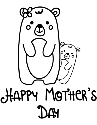 Online coloring book: Coloring book of two teddy bears for mothers day